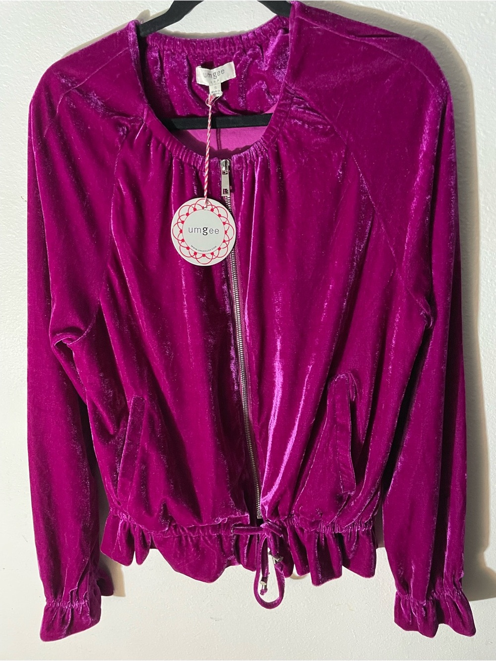Umgee Velvet Zip Jacket in Pink Size Small NWT
